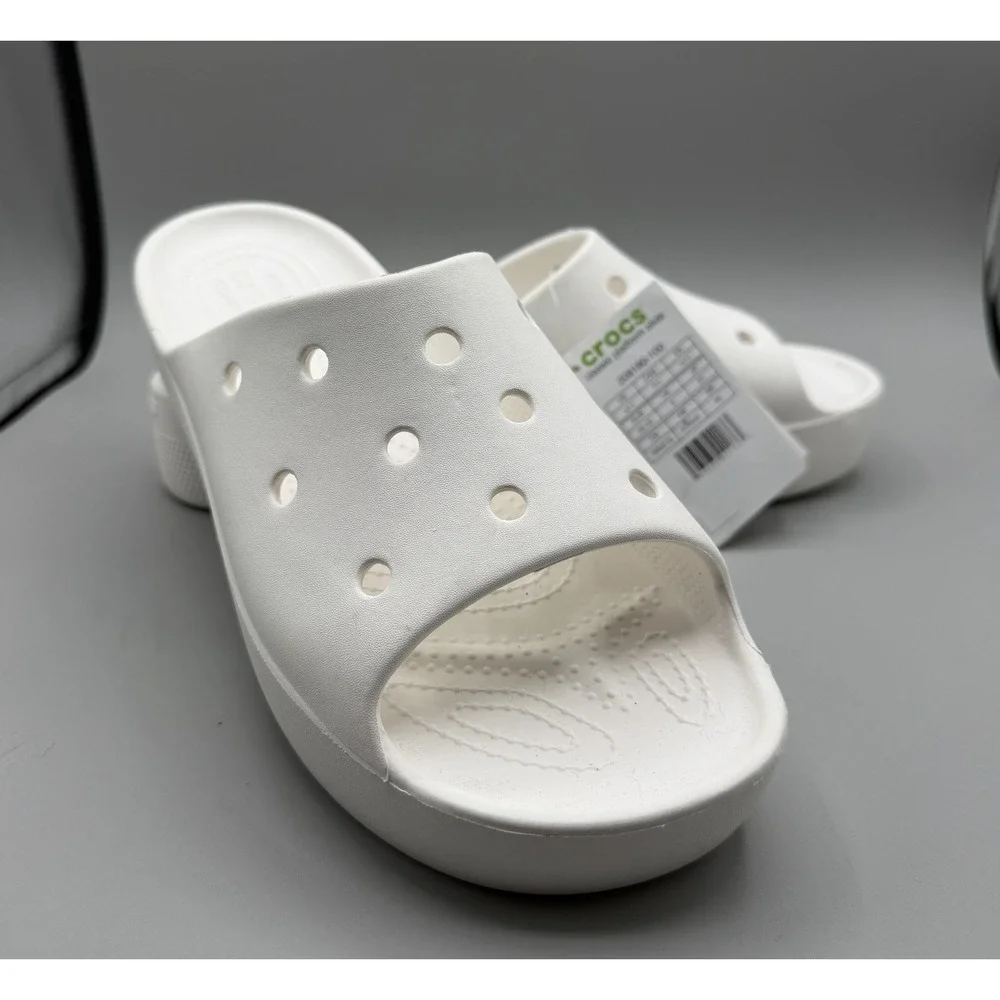 Crocs Classic Platform Slide White Womens Size 11 Casual Sandals Slippers NEW